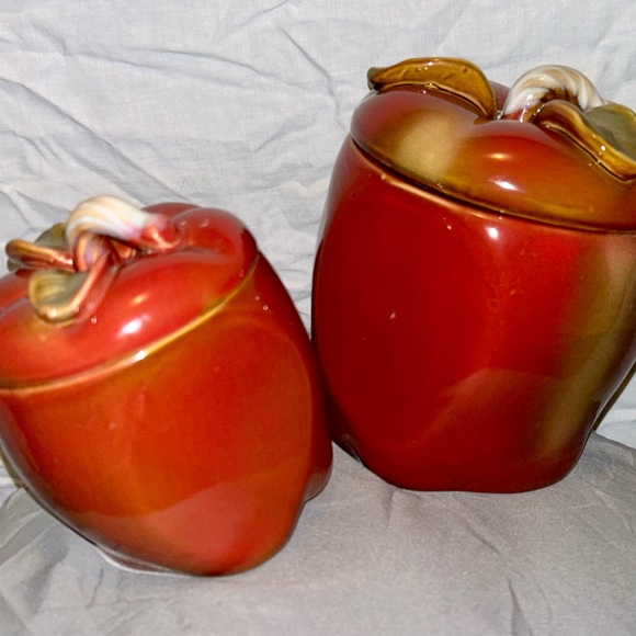 ❤️ 2 Set Vintage Ceramic APPLE Kitchen Canister/Jar Container - Picture 13 of 14